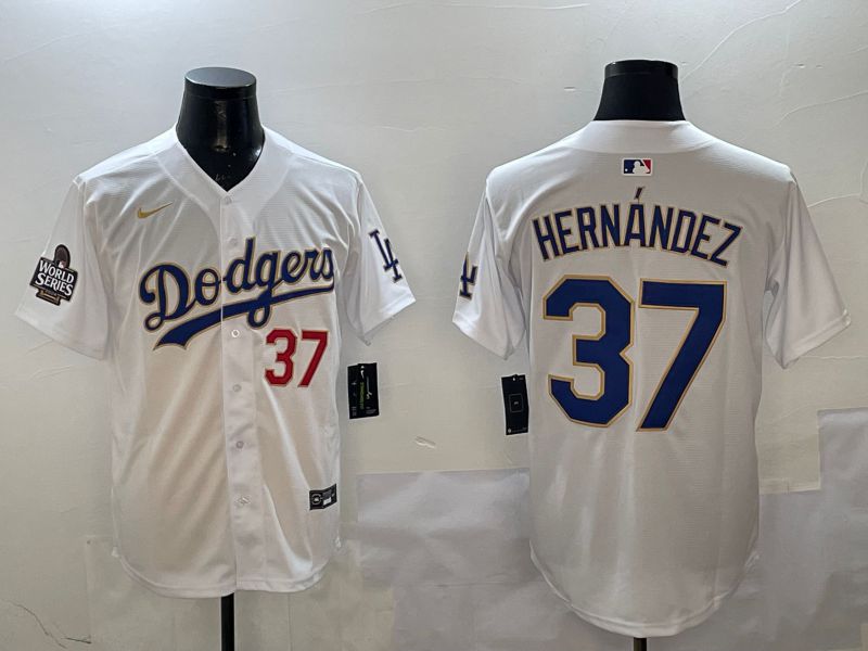 Men Los Angeles Dodgers 37 Hernandez White Gold Game 2025 Nike MLB Jersey style 3
